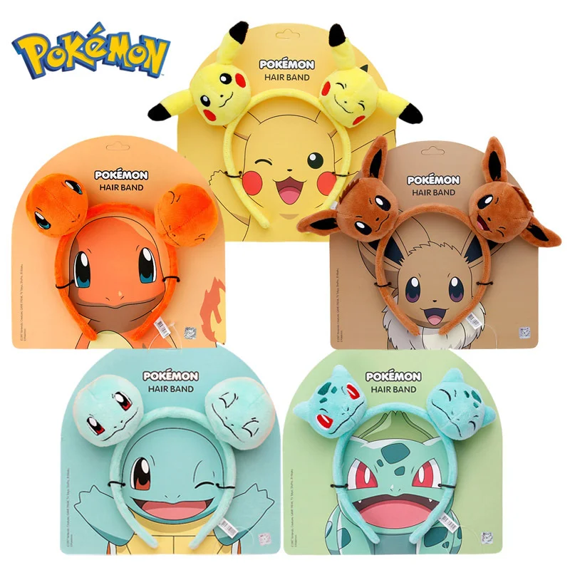 

Anime Pokemon Pikachu Charmander Squirtle Eevee Kawaii Plush Headband Cartoon Plushie Face Wash Hair Band Cute Hair Accessories