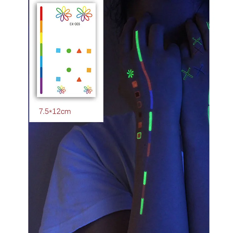 

Luminous Tattoo Sticker Ins Rainbow Lines Flower Symbol Water Transfer Waterproof Temporary Tatto Body Art for Men Women Kids