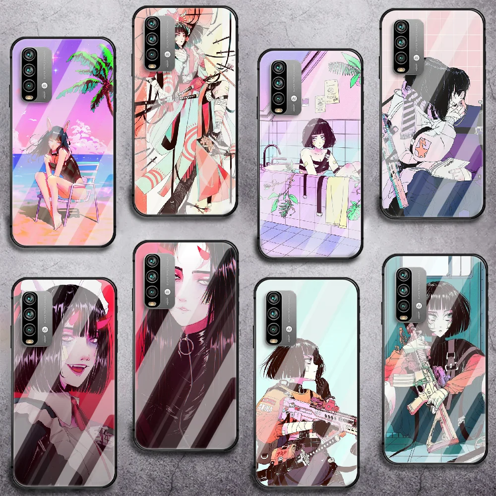

Anime Armed cool girl Phone Tempered Glass Case Cover For Xiaomi Redmi note k 7 8 9 10 30 40 A C T S Pro Tpu Luxury Bumper Phone