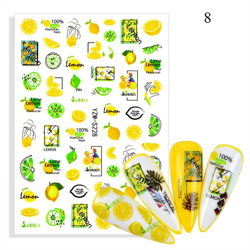 Наклейки для ногтей в виде клубники лимона арбуза тропических листьев|Стикеры и