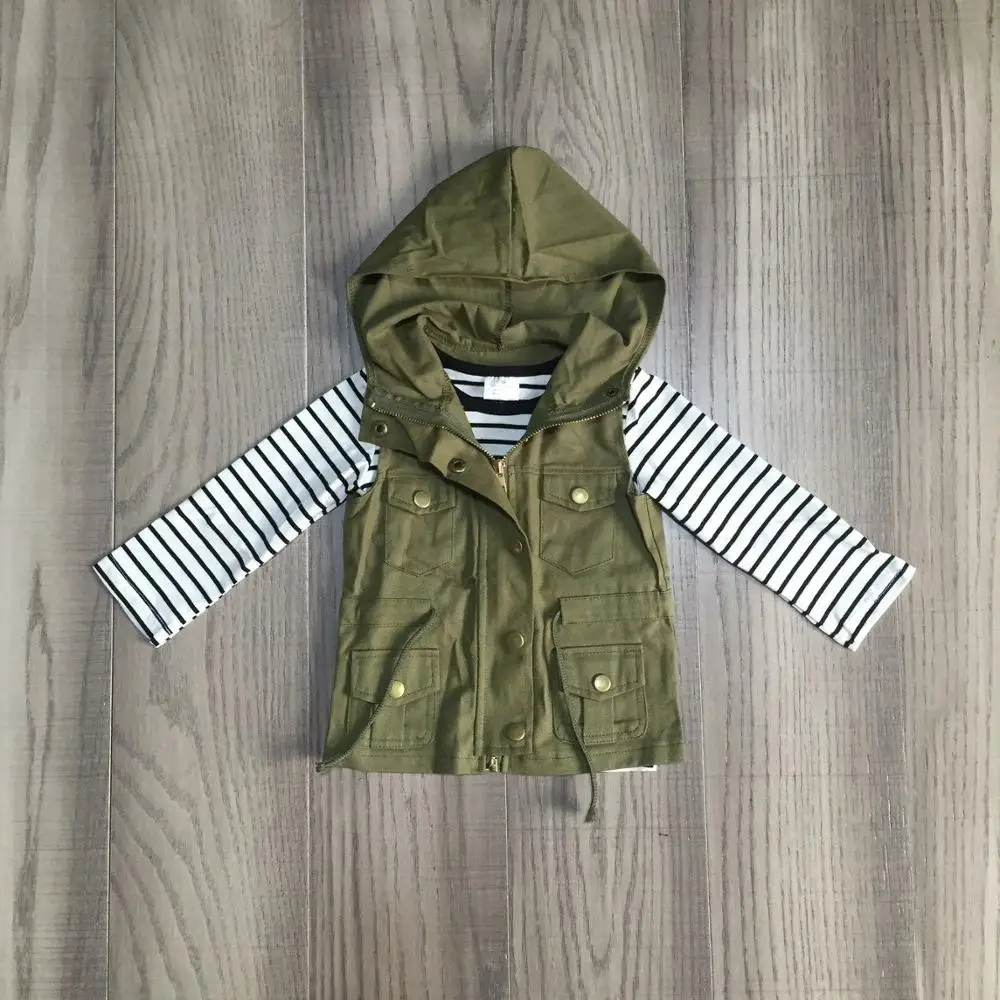 Одежда для маленьких девочек комплект из 2 предметов Полосатое пальто с