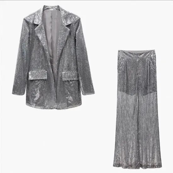 Осенний Женский комплект из 2 предметов 2019 металлические блестки модный Комплект
