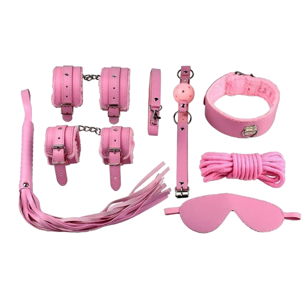 Набор из 7 предметов наручники плетка ошейник веревка сдерживающие секс-игрушки