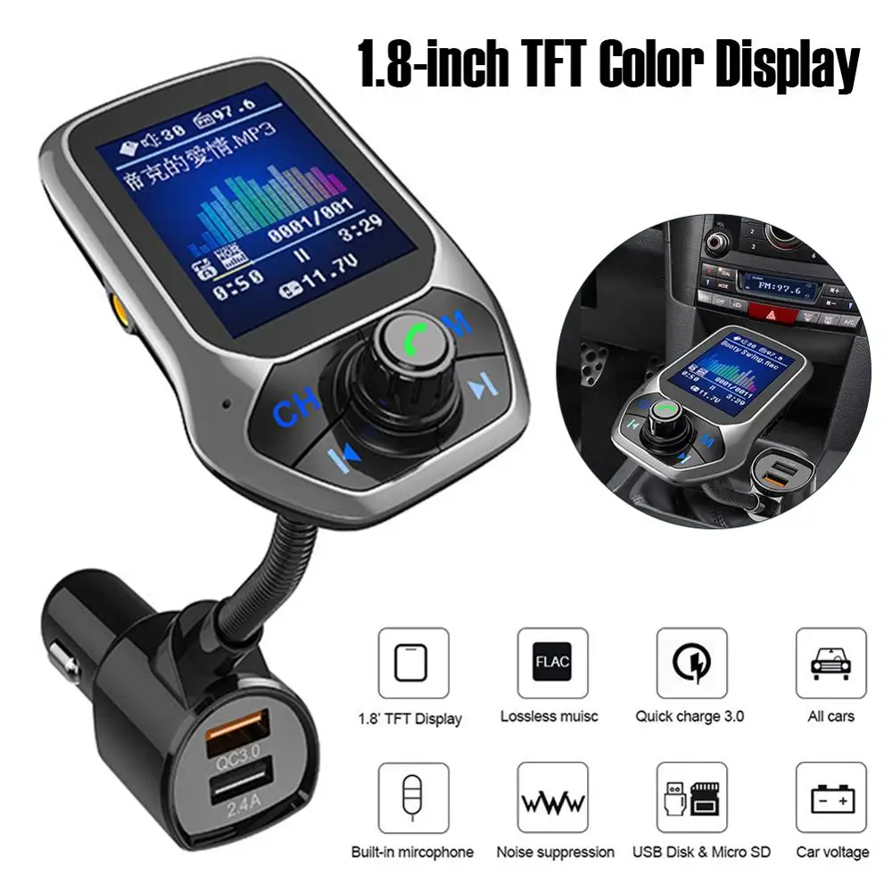 

Автомобильный Bluetooth FM-передатчик, mp3-плеер с быстрой зарядкой QC3.0, двойной USB, поддержка TF/AUX, Прямая поставка