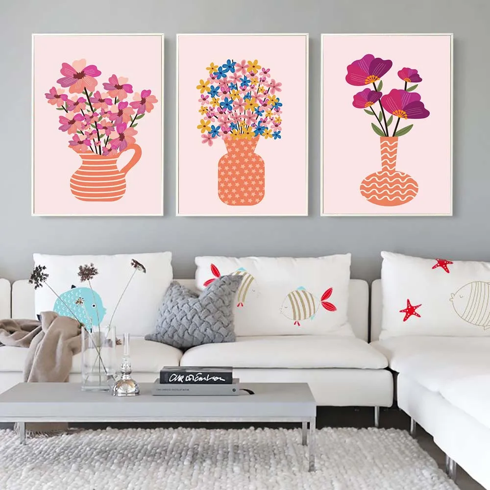 

Plant flower oil painting pink background vase art canvas painting living room corridor office home decoration mural