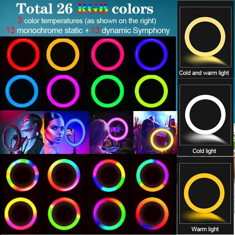 

Orsda 10-12-13 Inch Ring Light with stand Led RingLight 26 color ring light Selfie Ring Light With Tripod For YouTube Tik Tok