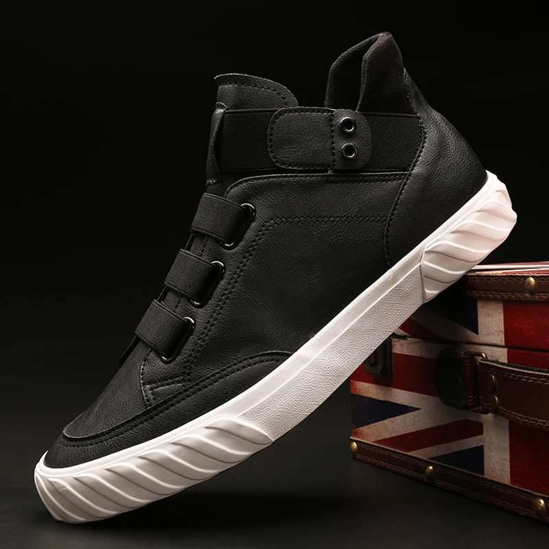 Мужские кожаные повседневные кроссовки модные черные туфли на плоской подошве