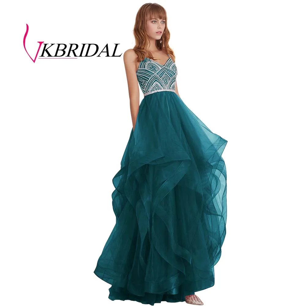 VKBRIDAL красные многоуровневые тюлевые платья для выпускного вечера новые Бальные платья с бисером и кристаллами официальное длинное вечернее платье - Цвет: teal
