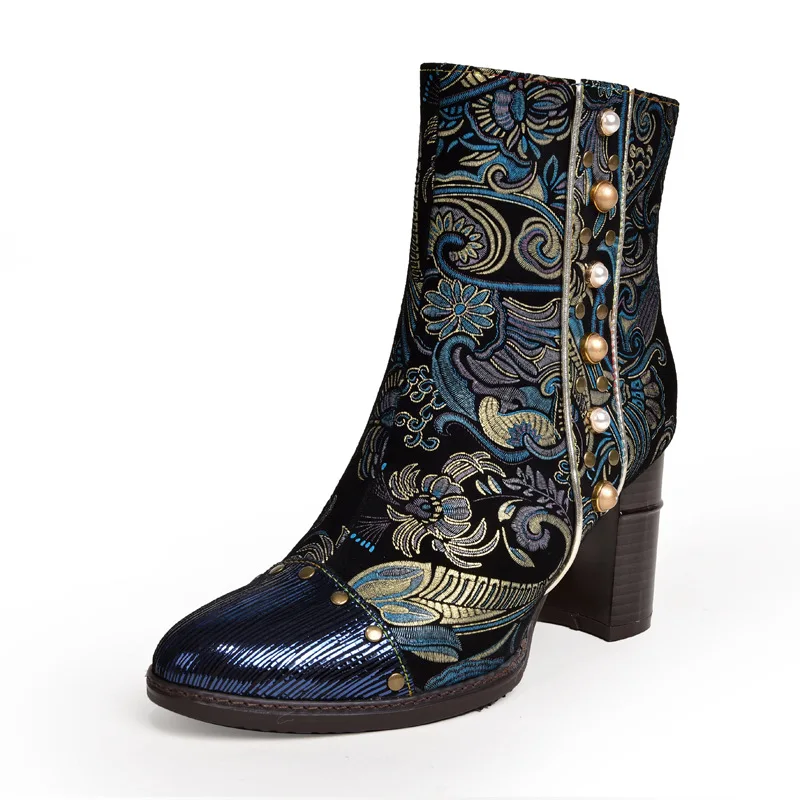 

Autumn and winter of 2019 new thick heeled shoes women's leather round head boots women's high heels for export