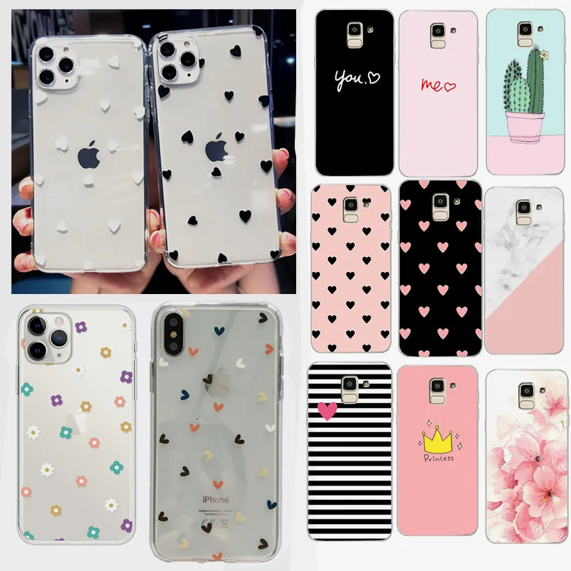 

For Samsung Galaxy S7 egde case Cover for Samsung S8 S9 Plus J4 J6 J8 2018 Note 9 Clear Heart Floal Soft Cover Silicon Fundas