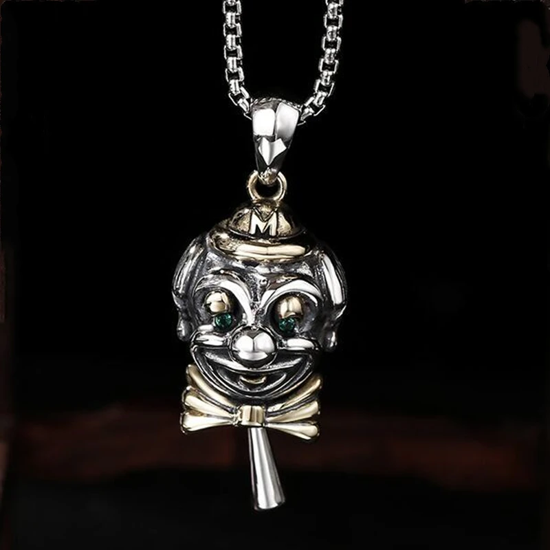

Silver Color Clown Pendant Necklace Men's Punk Necklace Pendant Locomotive Retro Jewelry Gift