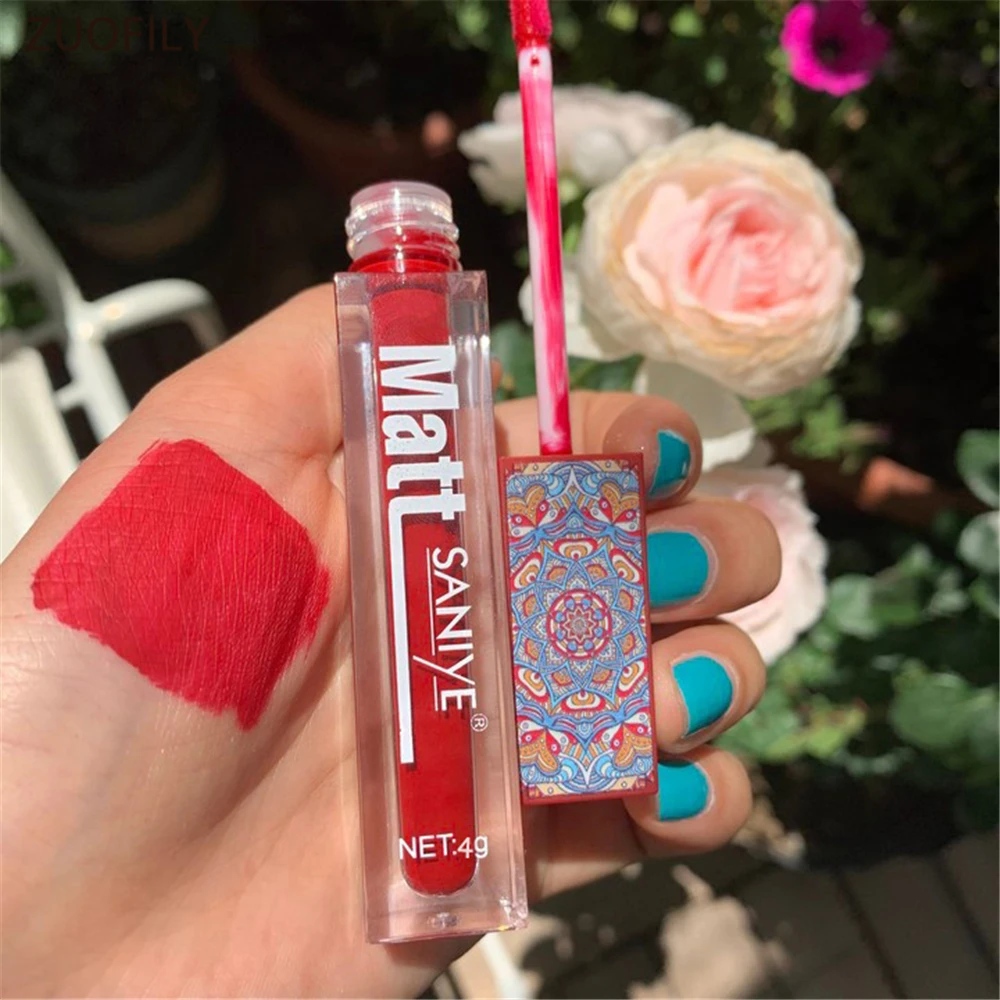SANIYE Brand Makeup Nude Lip Gloss Waterproof Liquid Matte Lipstick Long Lasting 4g Quick Dry Red Cosmetics |