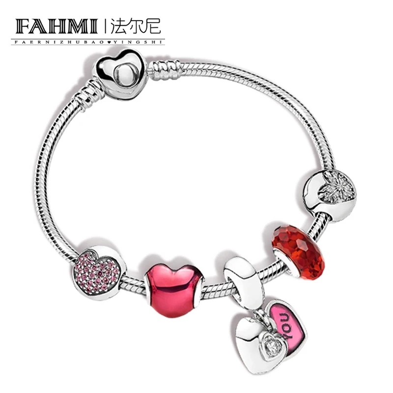 

FAHMI 100% 925 Sterling Silver New 1:1 Heart Rhyme ZT0186 String Jewelry Fashion Bracelet Set Women's Charming Gift Jewelry