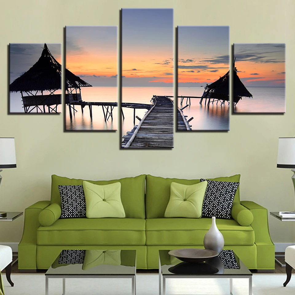 Модульная Настенная картина в рамке натуральный пейзаж 5 шт. HD печать деревянный