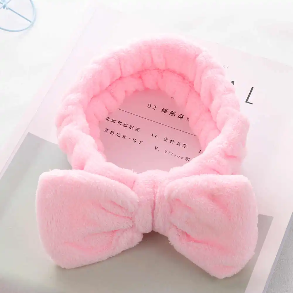 pink 1 шт., женская модная повязка для волос из кораллового флиса с бантом, повязка на голову для девочек, одноцветная тюрбан, Мягкая повязка для макияжа лица, аксессуары для волос - Цвет: pink