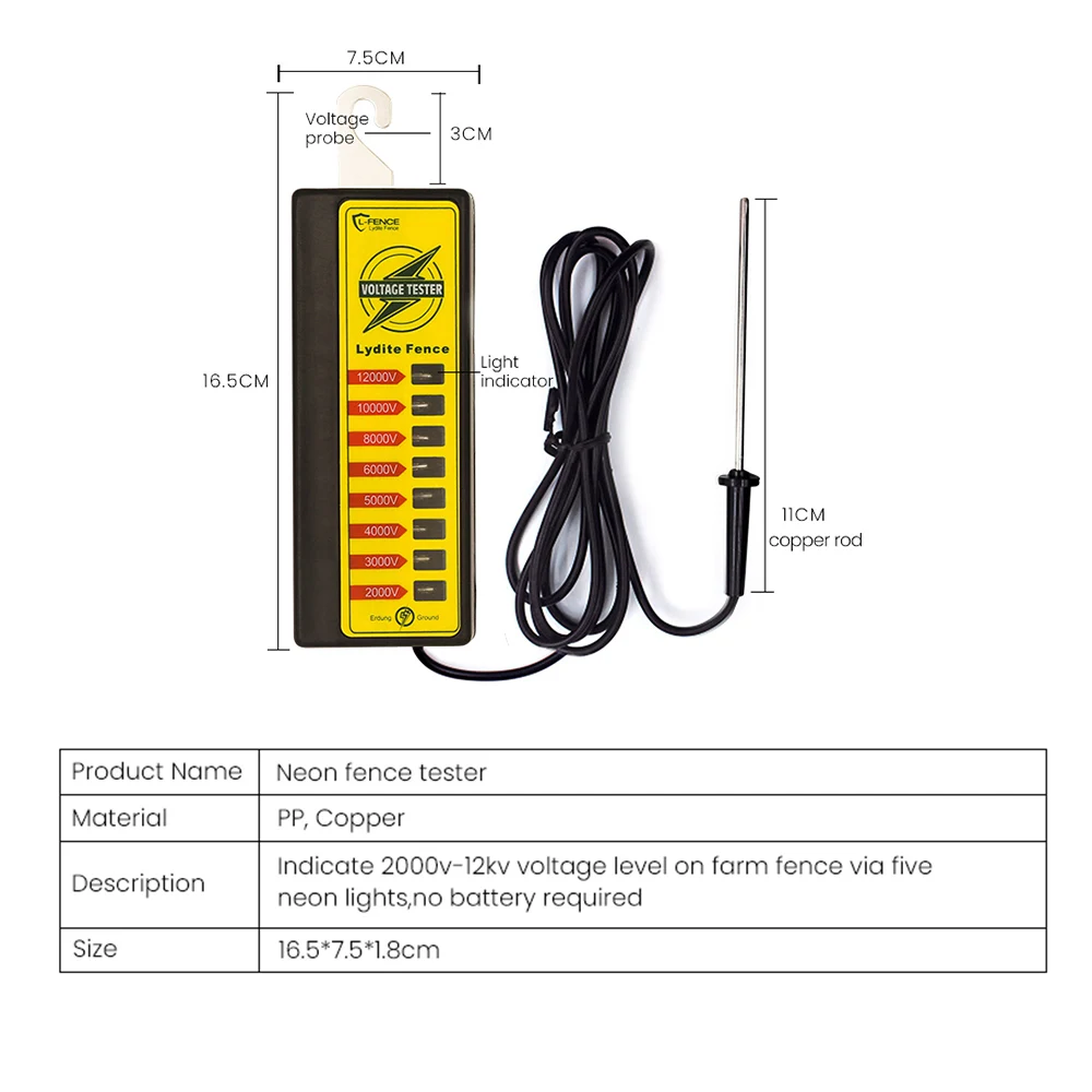 Водонепроницаемый прочный тестер подача напряжения на забор 8 неоновых ламп 1KV-12KV