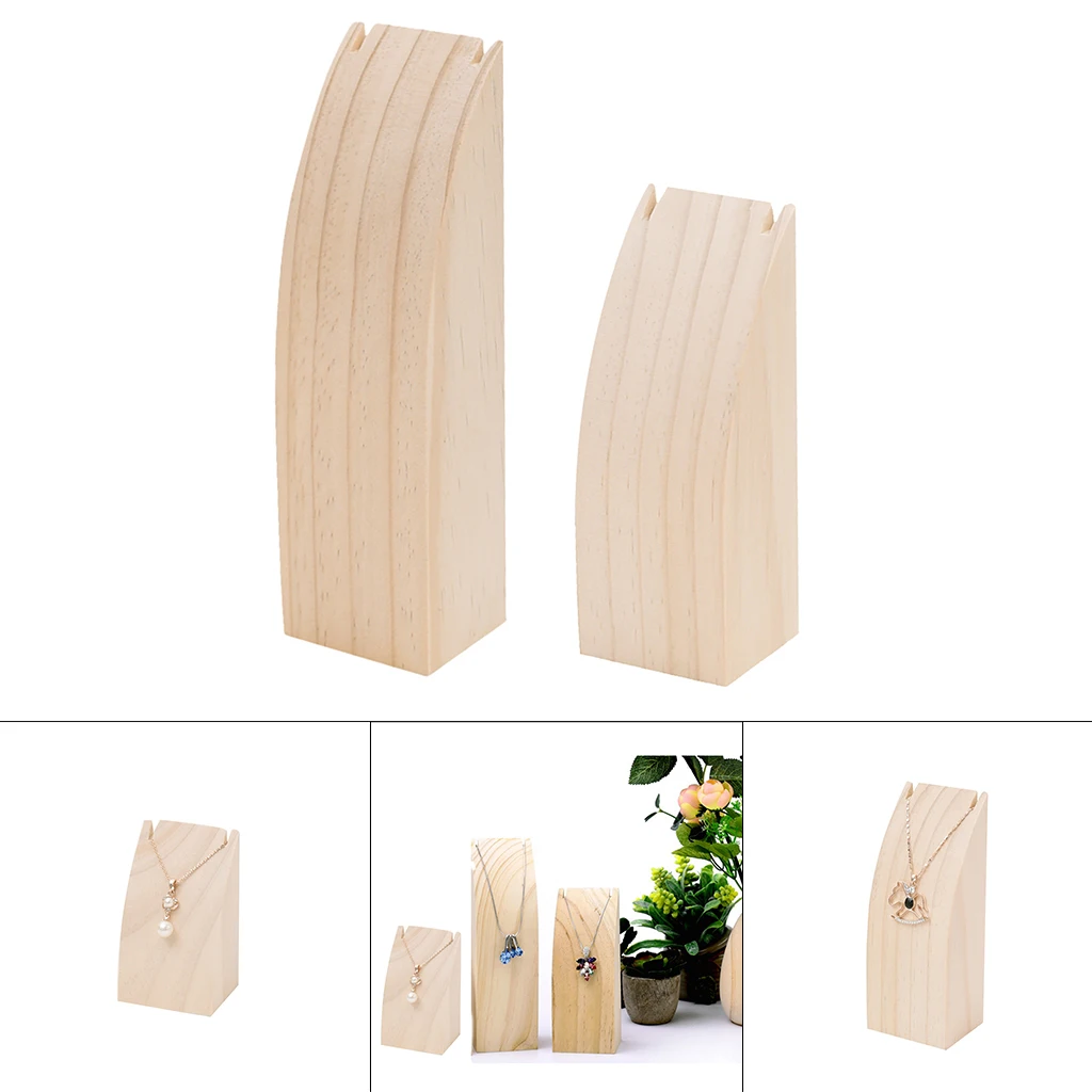 

2Pcs Wooden Wood Pendant Necklace Jewelry Display Stand Rack Holder Hanging