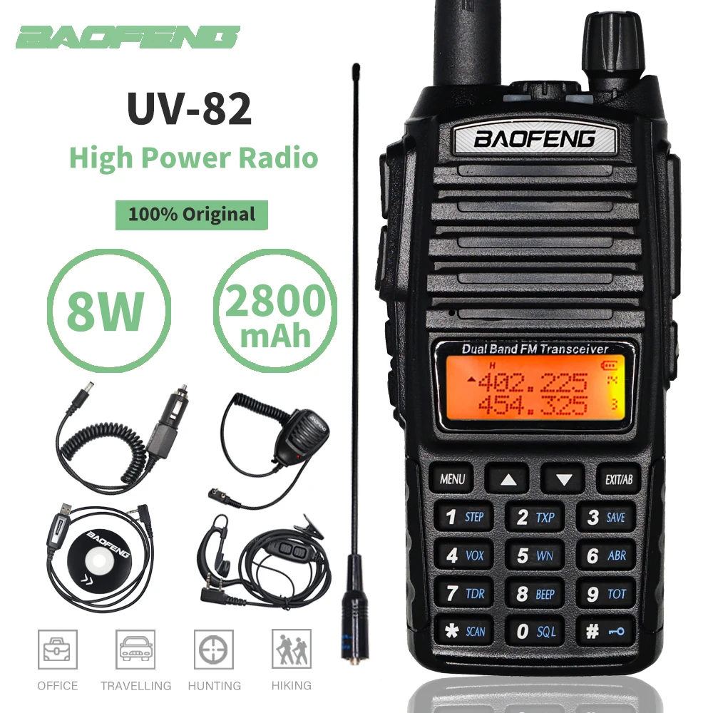Baofeng UV 82 Tri Мощность иди и болтай Walkie Talkie 8 Вт двухстороннее радио Портативный CB Ham 10