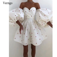 verngo 2021 new ivory short formal party gowns puff sleeves sweetheart pattern pleats mini prom dresses women custom made
