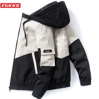 fgkks autumn brand men hooded jackets fashion hip hop zipper jacket coat high street patchwork loose casual jacket male hot sale