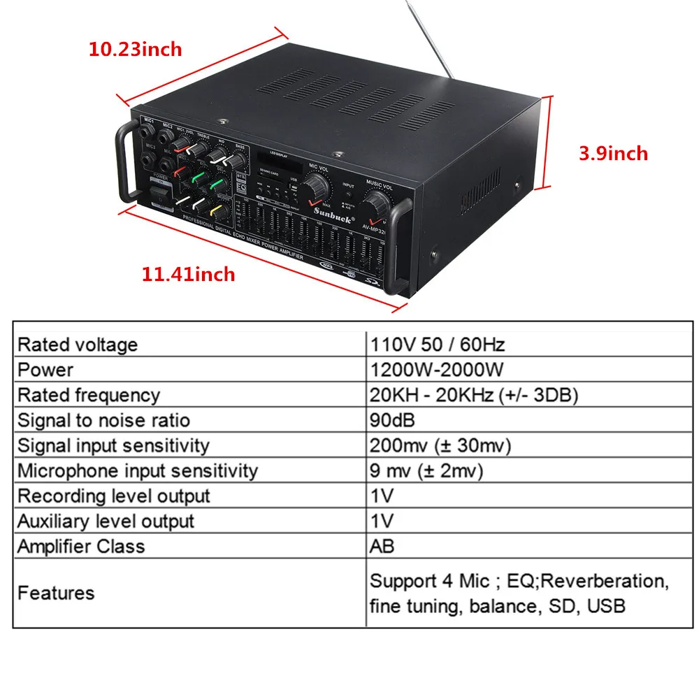 2000 Вт 5 0 bluetooth 2 канальный усилитель мощности аудио HiFi 326BT 12 В/220 В AV Amp динамик с