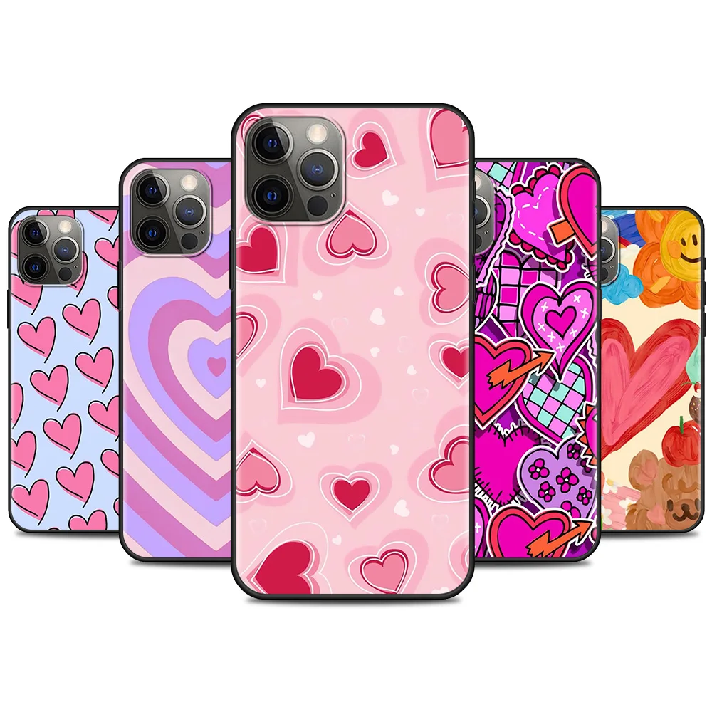 

Phone Cafor Apple iphone 13 11 7 XR 12 Pro Max X 6 6S 8 Plus 11Pro 12 Mini XS 5 5S Back Cover Love Heart
