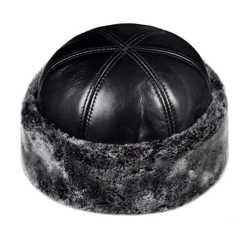 Натуральная кожа Мужская армейская шапка из натуральной овчины бомбардировщик