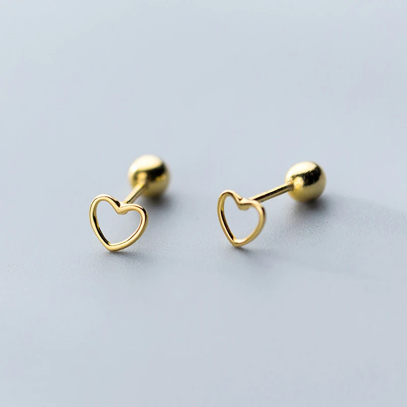 

100% Real 925 Sterling Silver Jewelry Women Fashion Cute Tiny Heart-shaped Stud Earrings Gift for Girls Teens Lady