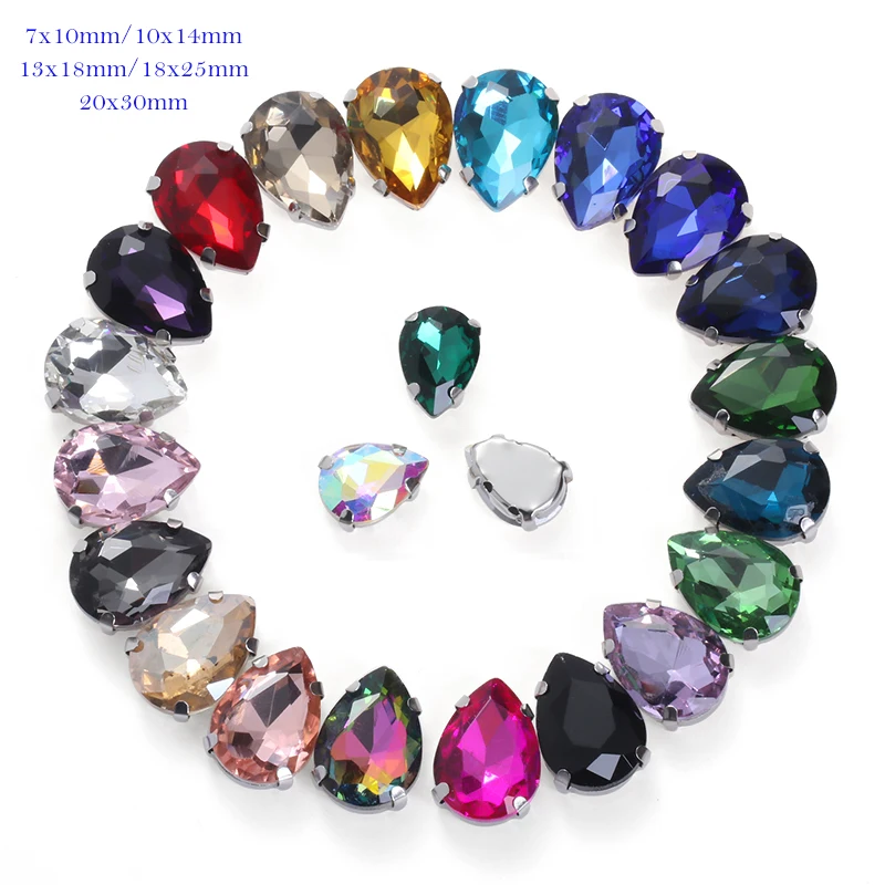 

50/20pcs Sew on Claw Drop Rhinestone Multi Size Wholesale Glass Button Teardrop Clothing Decoration Rhinestone for Needlework