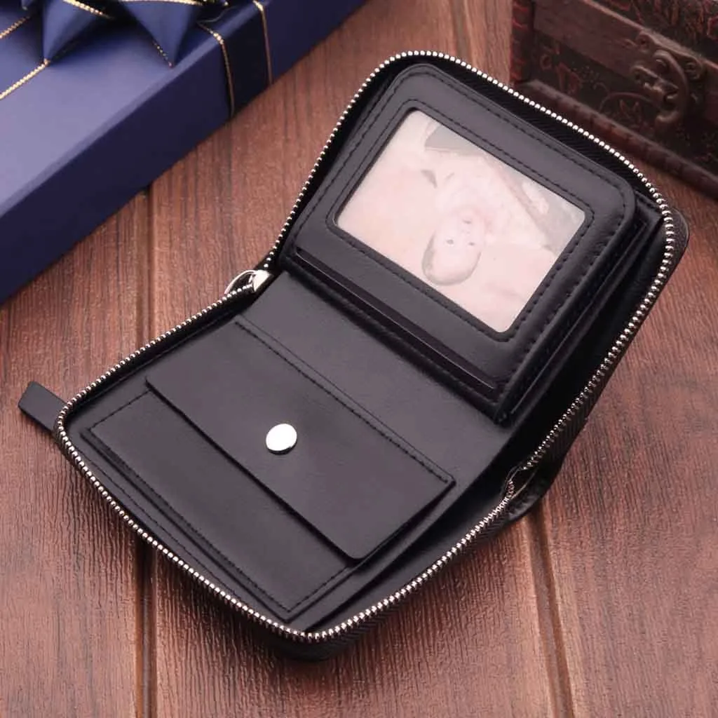 Классические черные кожаные кошельки в стиле ретро мужской однотонный