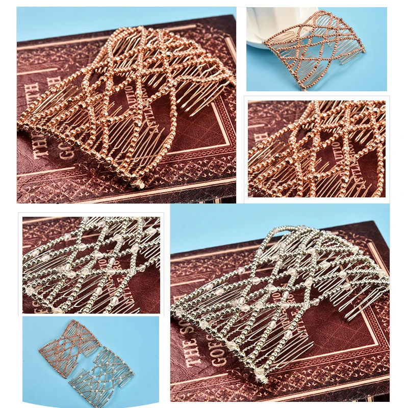 Расческа для волос растягивающаяся Женская винтажная с бусинами двойной зажим