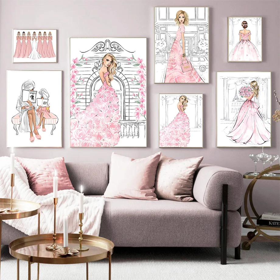 

Fashion Woman Flower Wedding Dress Skirt Wall Art Canvas Painting Nordic Posters And Prints Wall Pictures For Living Room Decor