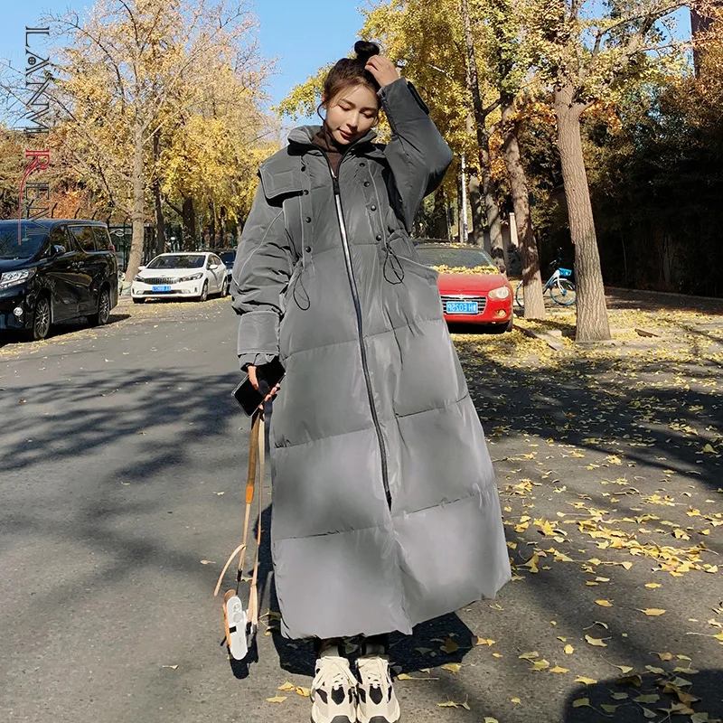 

LANMREM 2021, зимнее Новое хлопковое пальто, Женское пальто с капюшоном и длинным рукавом серого цвета, большие размеры, пальто на молнии, женская ...