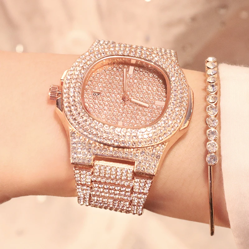 Часы наручные женские кварцевые роскошные ювелирные украшения с браслетом из
