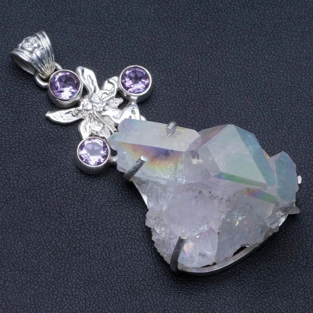 Природный огромный угол Aura кварц и аметист фотосеребряная Подвеска 2 1/2 дюйма PS013 |