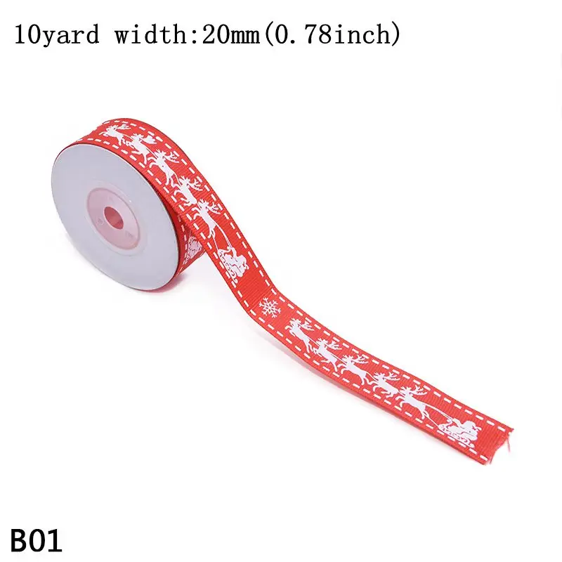 B01 elk red 10 ярдов/рулон 20 мм Рождественская елка Лось Снежинка печатная Красная Зеленая Атласная Лента для свадьбы Рождественская вечеринка украшение рукоделие Подарочная Упаковка - Цвет: B01 elk red