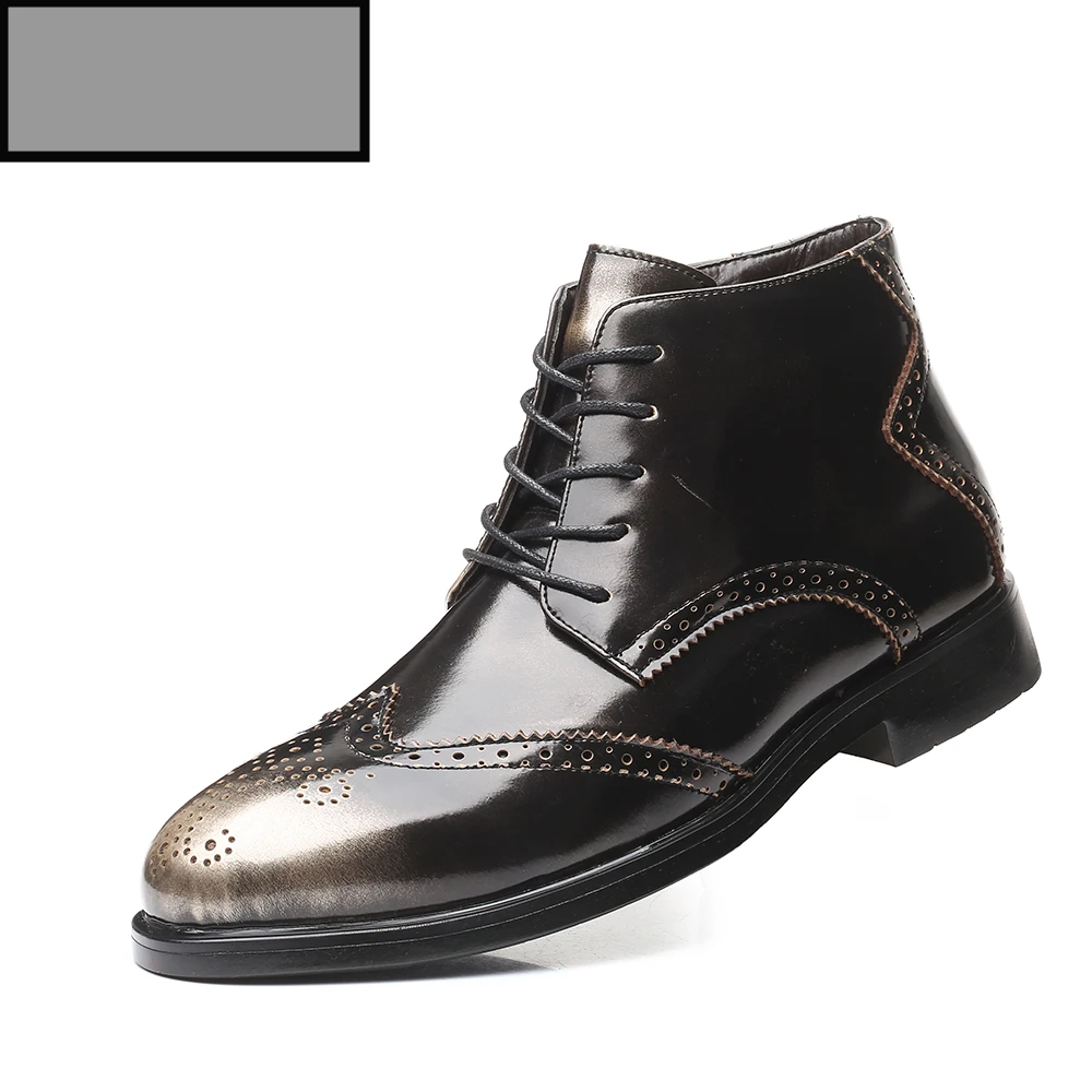 Gray Men Boots Misalwa модная обувь с перфорацией типа «броги» Мужская обувь элегантная бабочка, деловой костюм для мальчиков, ботинки «Челси»; острый носок; широкая линейка ботинки размера плюс; большие размеры 38-48 металлическая Цвет золото - Цвет: Gray Men Boots