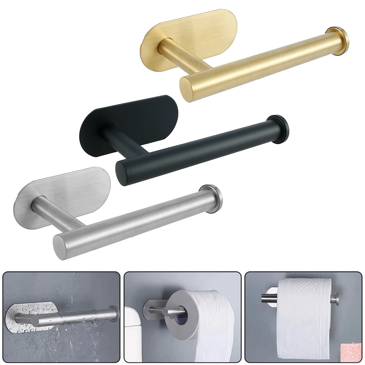 

1Pc Toilet Roll Paper Holder Stainless Steel Wall-Mounted Toilet Paper Stand Bathroom Kitchen Self Adhesive Tissue Paper Holders