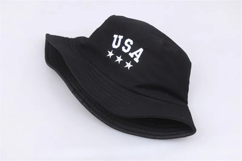Панама унисекс хлопковая с вышитыми буквами США черная летняя мужская женская