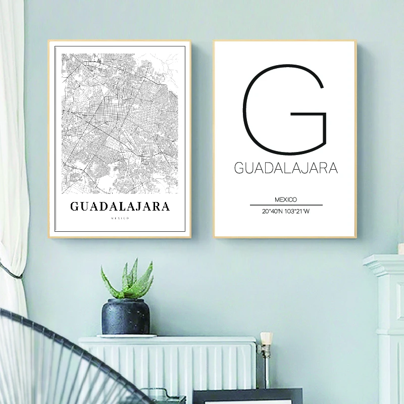 Гвадалахара карта печать Мехико Халиско город улица дорога Плакат холст