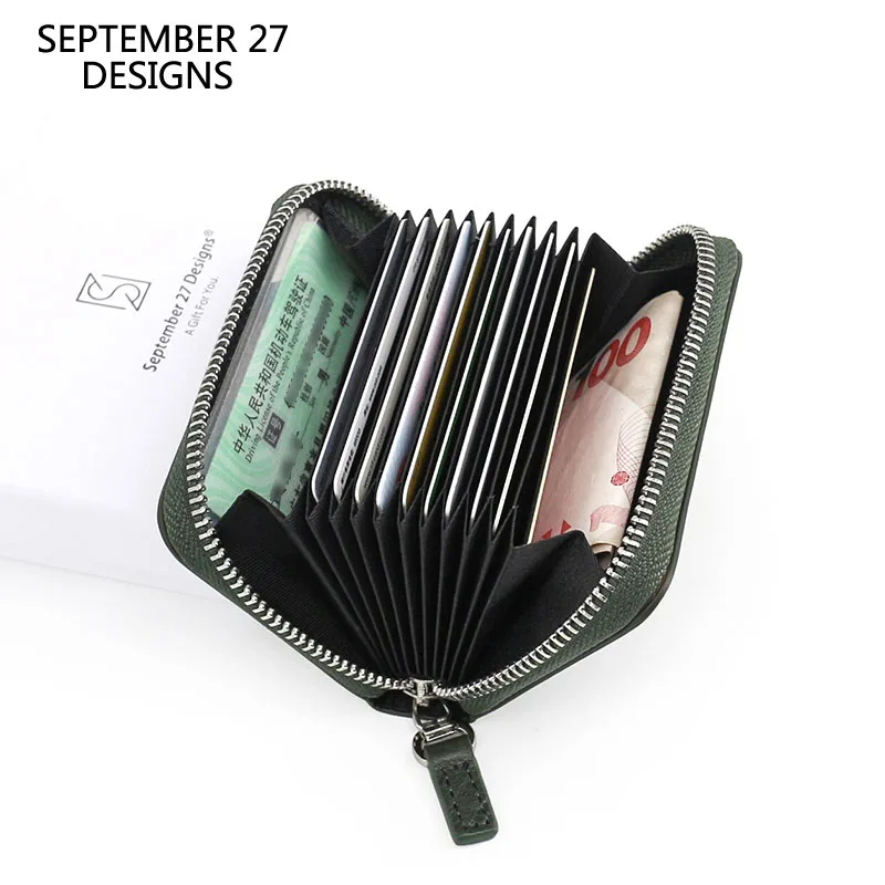 

New Fashion Accordion Credit Card Wallets Women First Layer Cow Leather Luxury ID Bank Card Slot Mini Coin Pouch Men Small Purse