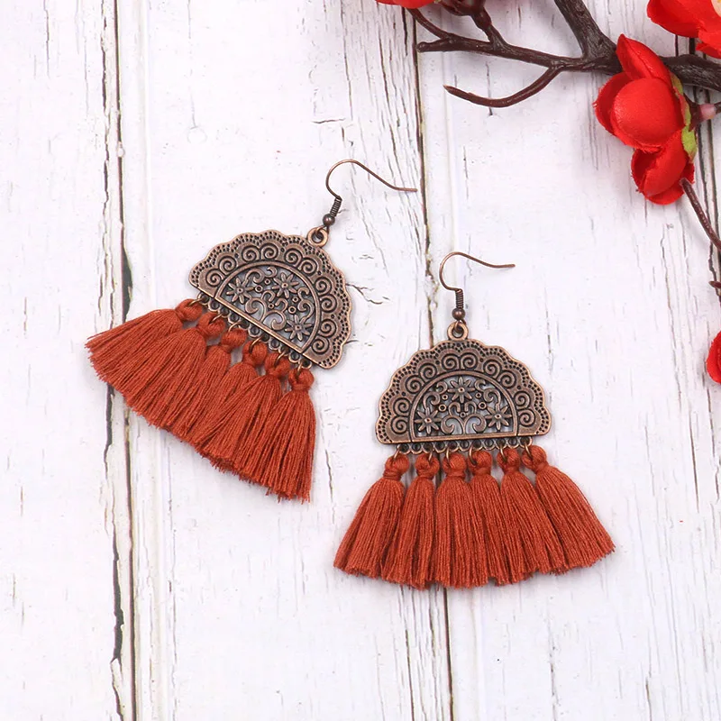 

Retro Bohemian Eardrops Long Splendid India Earrings New Vintage Alloy Creative Tassel Wholesale Gift