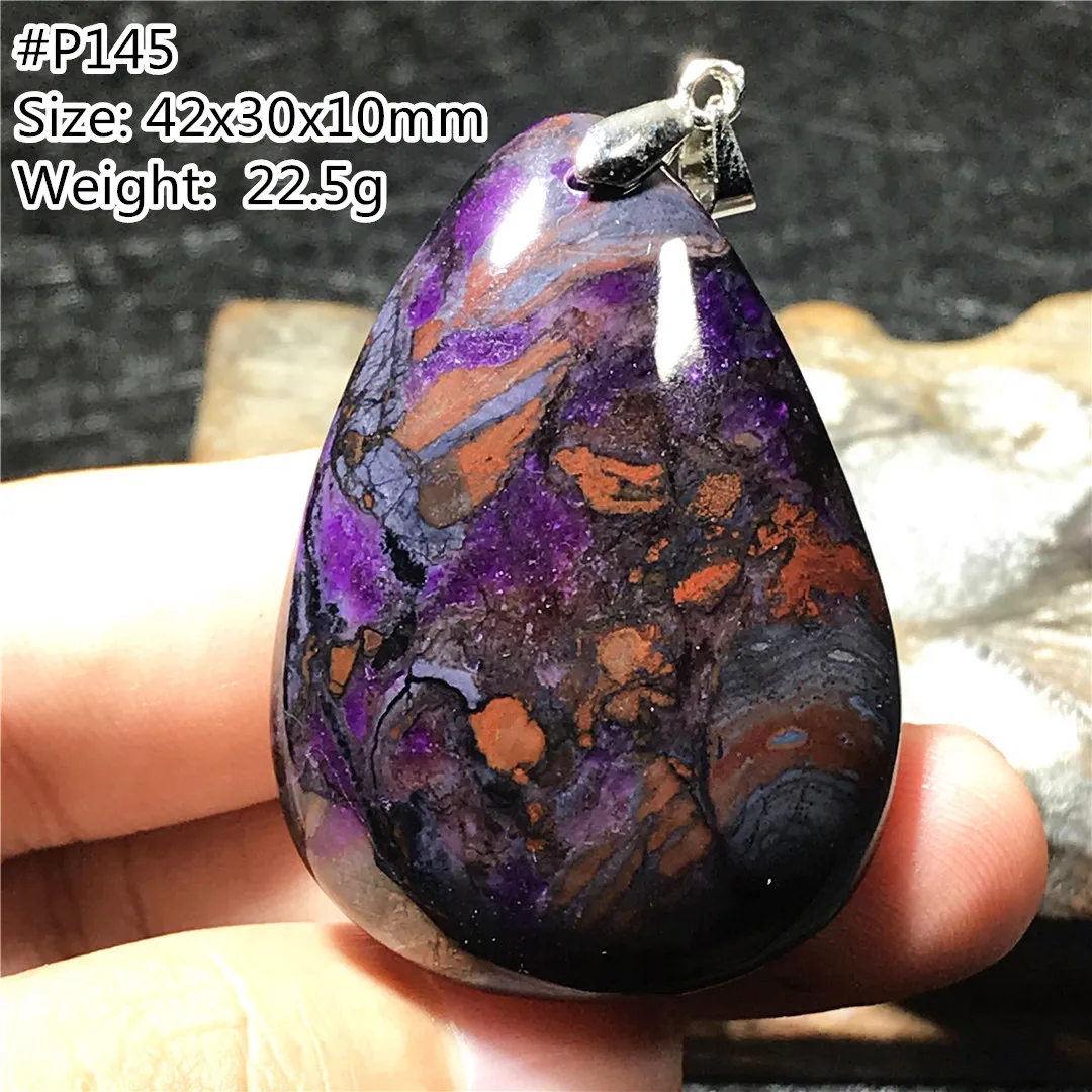 

Natural Royal Purple Sugilite Crystal Pendant Jewelry For Women Men 42x30x10mm Beads Silver Water Drop Anticancer Stone AAAAA