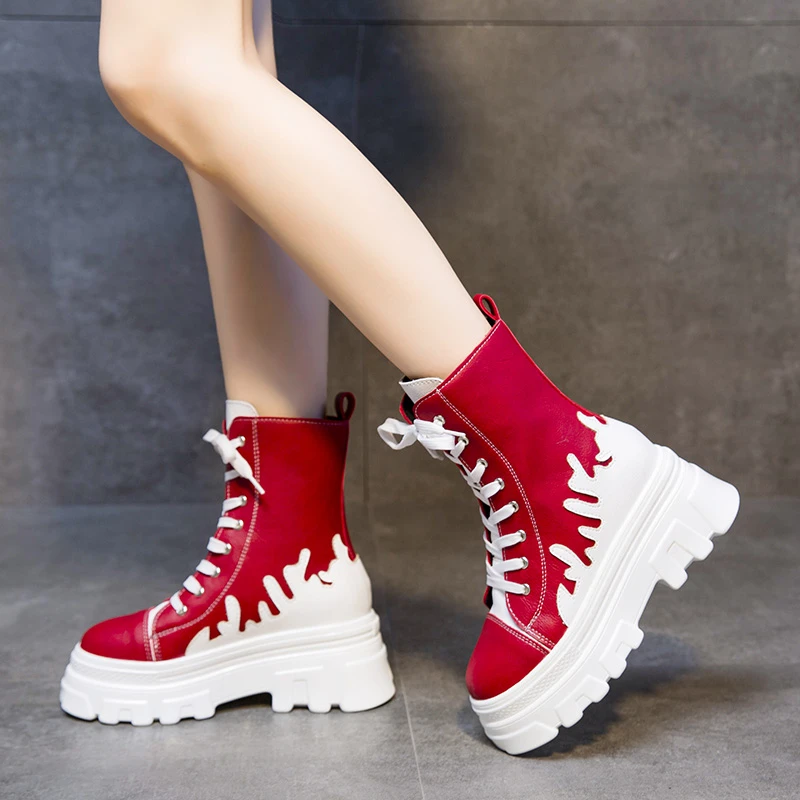 

2021 New Women's High-top Fashion Vulcanize Shoes Female Autumn Thick-soled Platform Shoes Breathable Mesh Women Ankle Boots