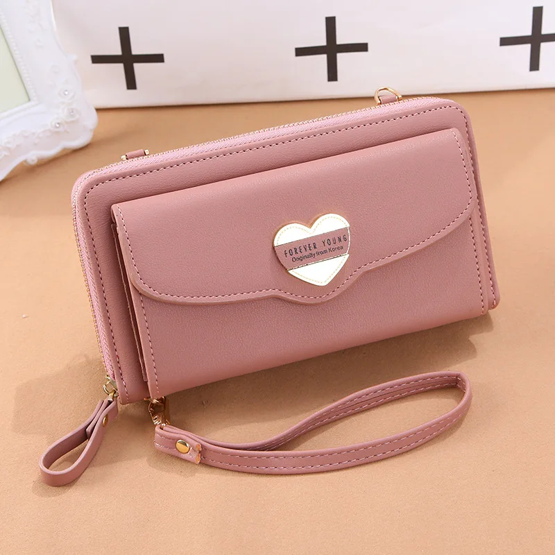 

Wallet women Heart PU multifunctional mobile phone clutch Shoulder bag Ladies purse large capacity travel card holder passport c