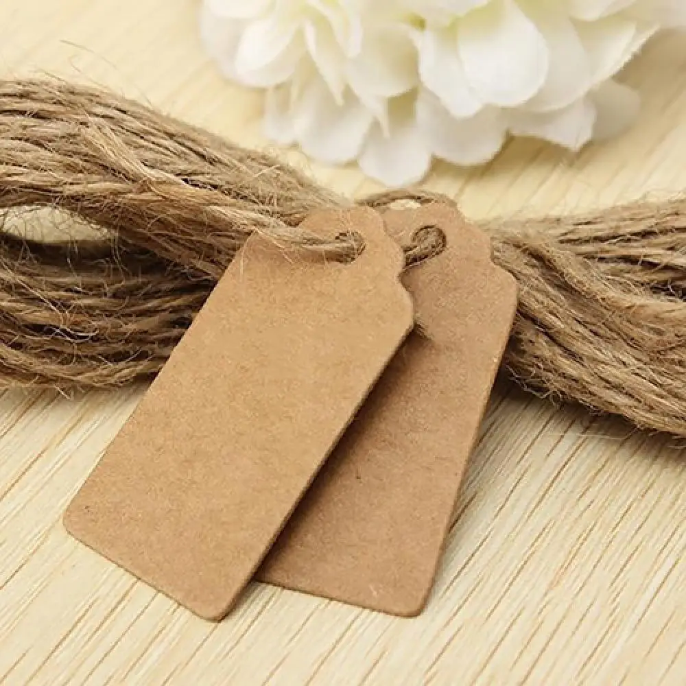 

100pcs Kraft Paper Tags with Jute Twine DIY Gifts Crafts Price Luggage Name Tags 4*2CM