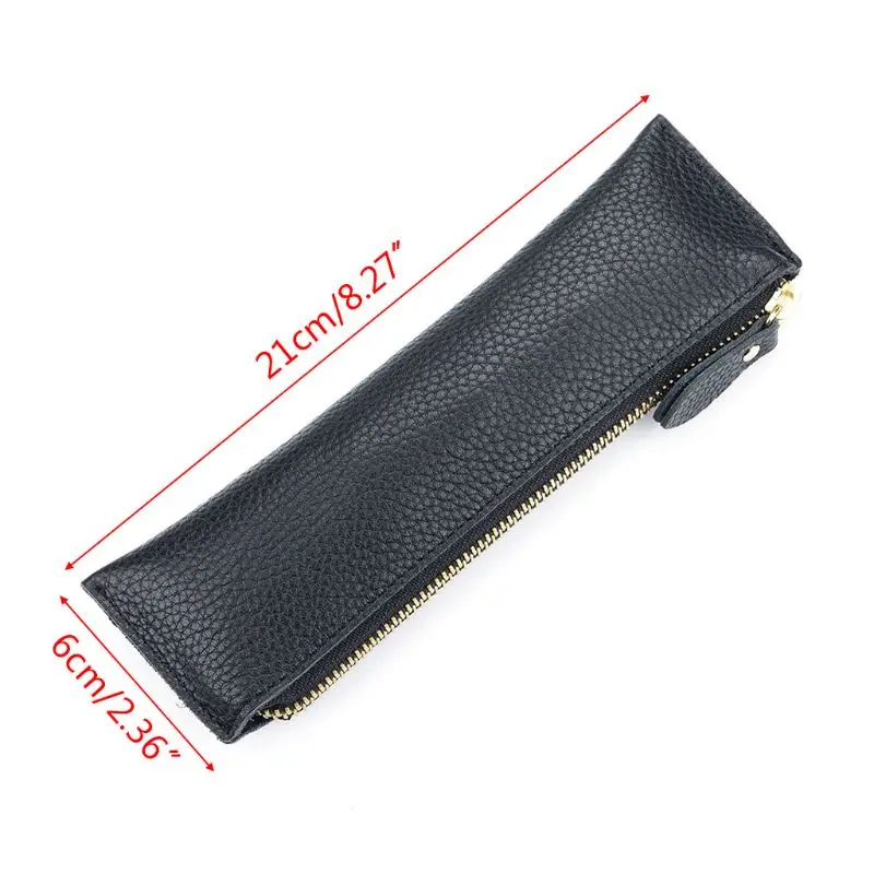 

Handmade Leather Pencil Bag Vintage Retro Zipper Fountain Pen Makeup Brush Pouch 896F