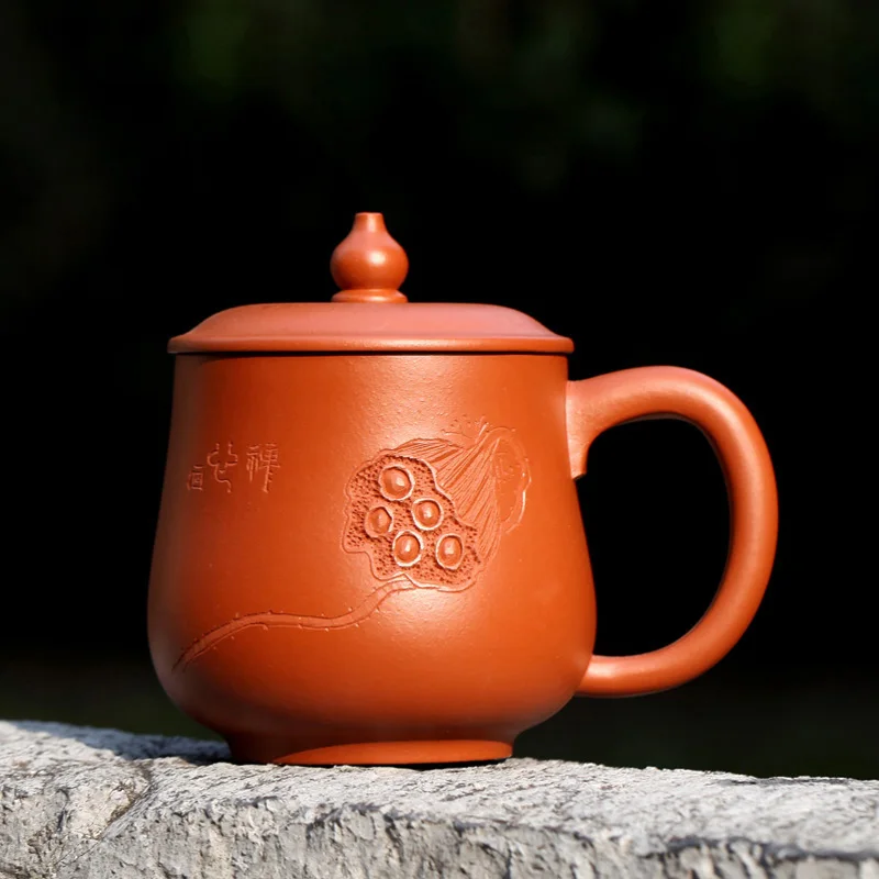 

★TaoYuan 】 yixing purple sand cup undressed ore pure handmade glass cup lid cup zhu mud lotus cup of t