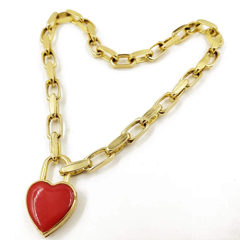 Heart NECKLACE B Rongho, Винтажное колье с красным сердцем, колье для женщин, Готическая металлическая цепочка, ожерелье с подвеской в виде звездочки и сердца, женское массивное ожерелье - Окраска металла: Heart NECKLACE B