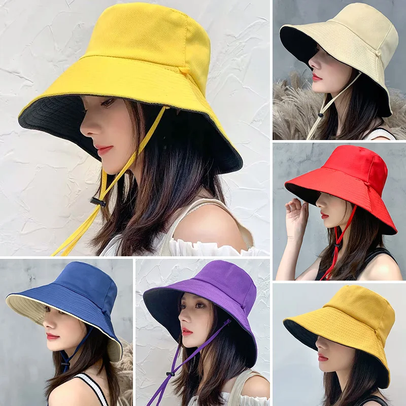 

Fisherman Hat Women Summer Sun Hat Fashion All-Match Double-Sided Solid Big Brimmed Hat For Traveling Mountaineering Sun Hat